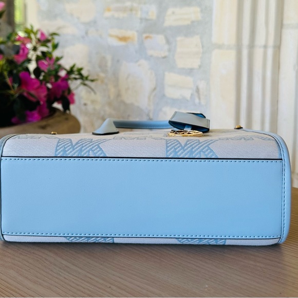 Michael Kors Mirella Graphic MK sky blue satchel Handbag&wallet NWT Authentic - Picture 8 of 14